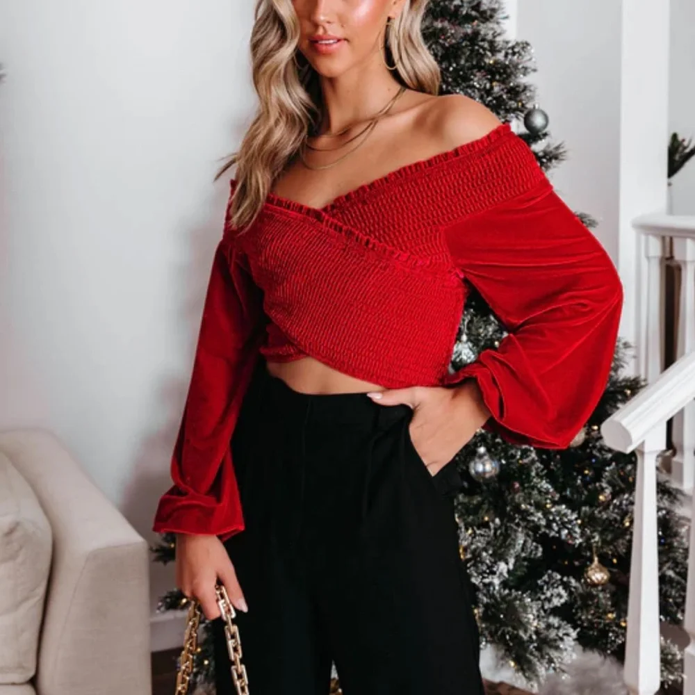 VICI | Party Perfection Smocked Velvet Crop Top